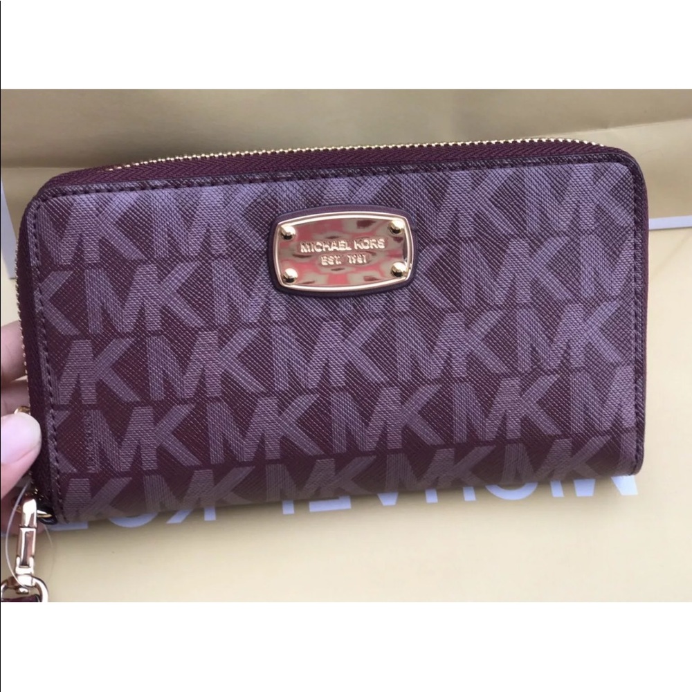 Valentines gift Michael Kors Merlot Leather Phone Case Wallet